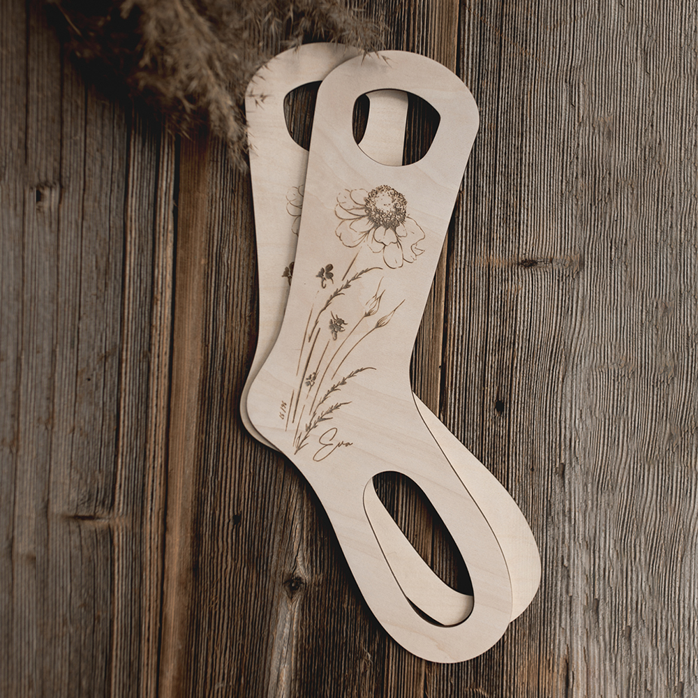Sockenbrett Sockenspanner Wildblumen personalisiert nordelig design